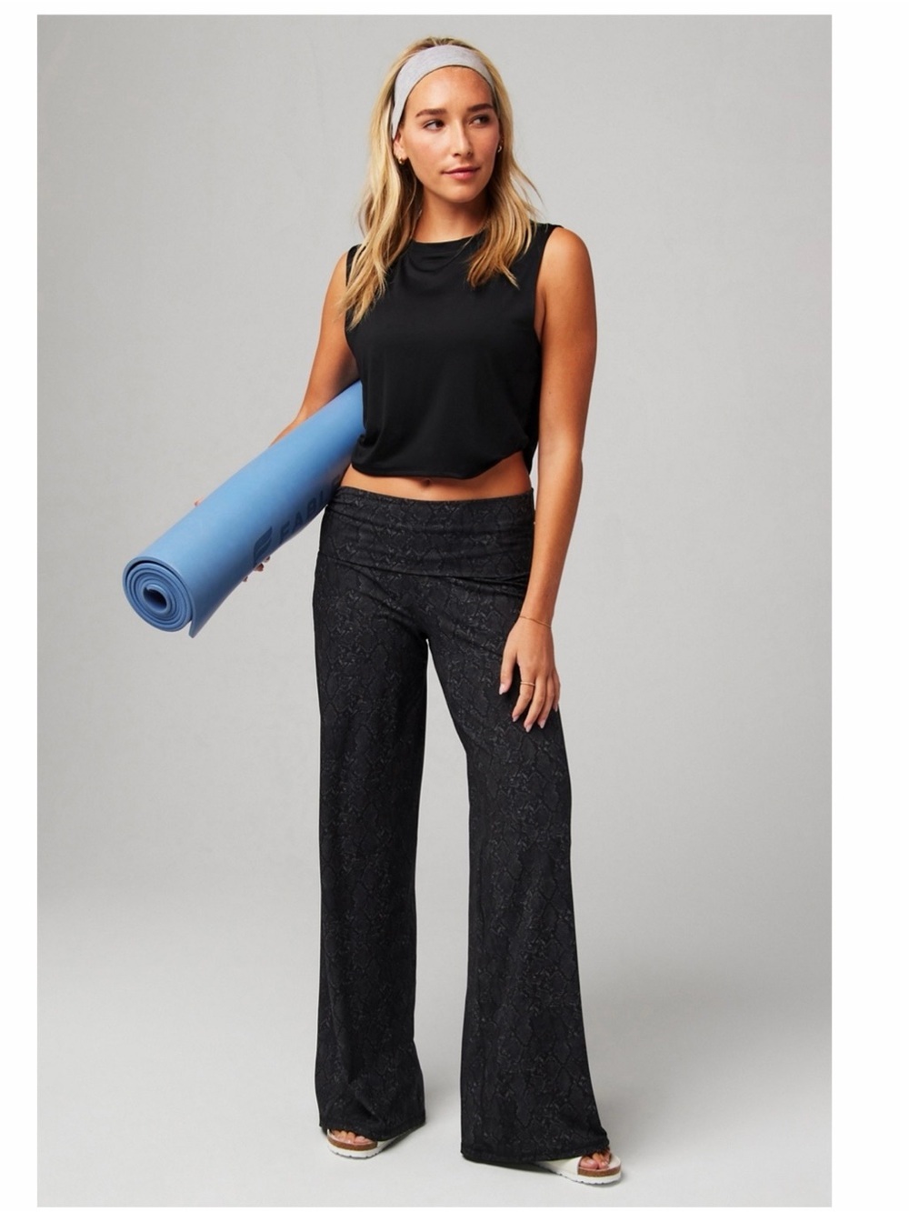 Fabletics Pure- Luxe Foldover Waist Wide-Leg Yoga Pants Tonal Snakeskin, Medium